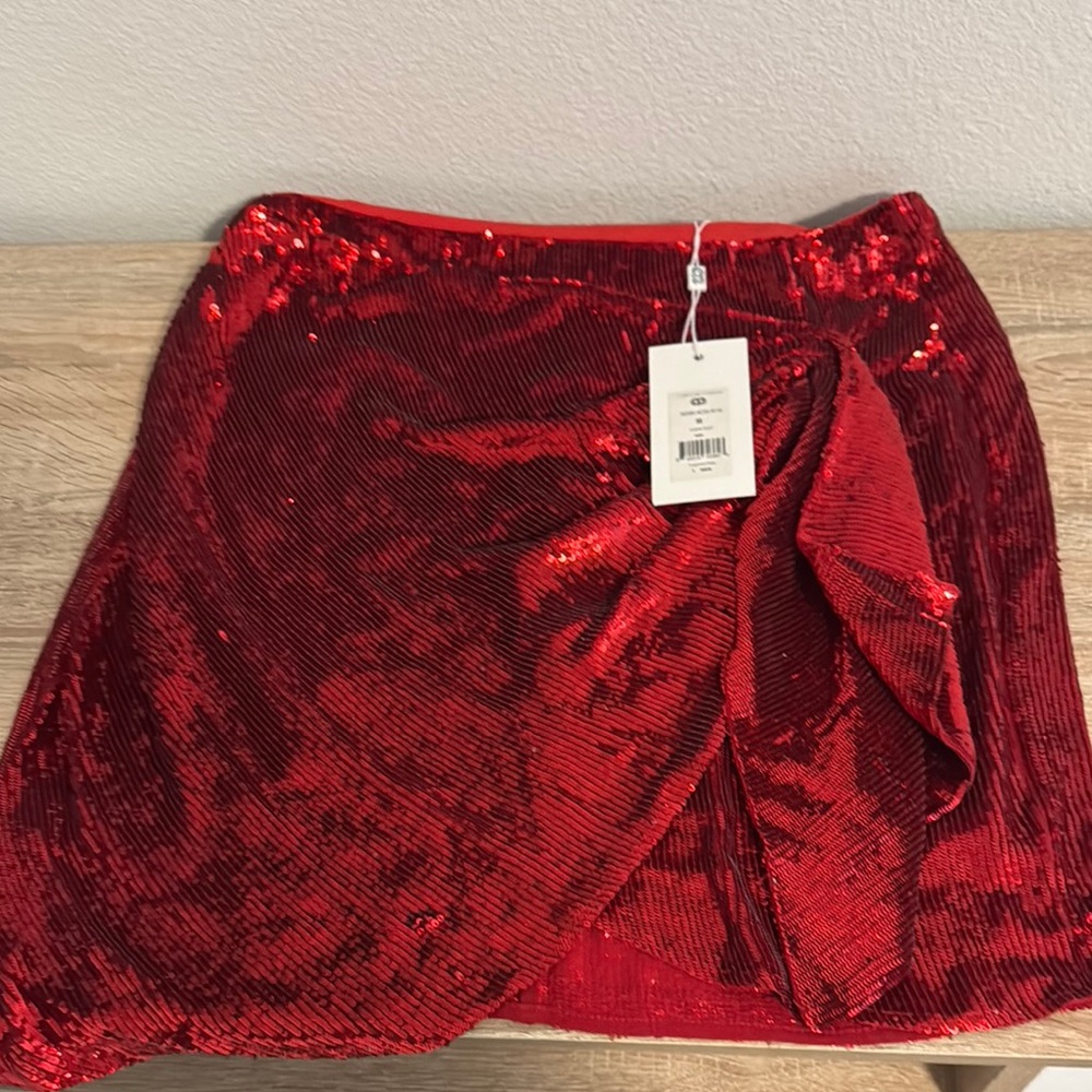 Caroline Constas Red Sequin Wrap Mini Skirt